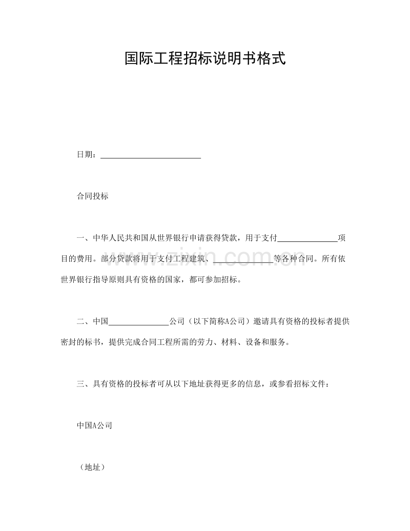 国际工程招标说明书格式1.doc_第1页