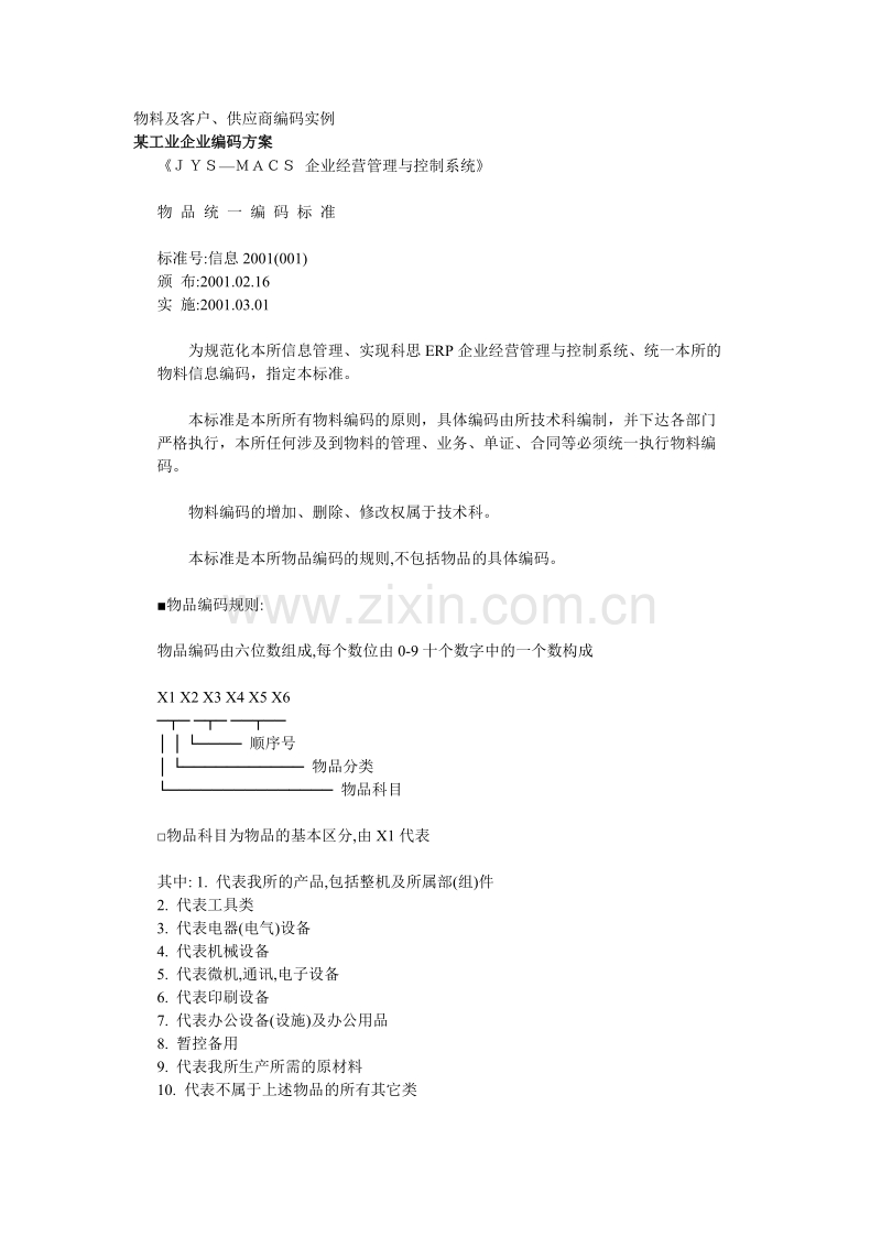 物料及客户、供应商编码实例.DOC_第1页