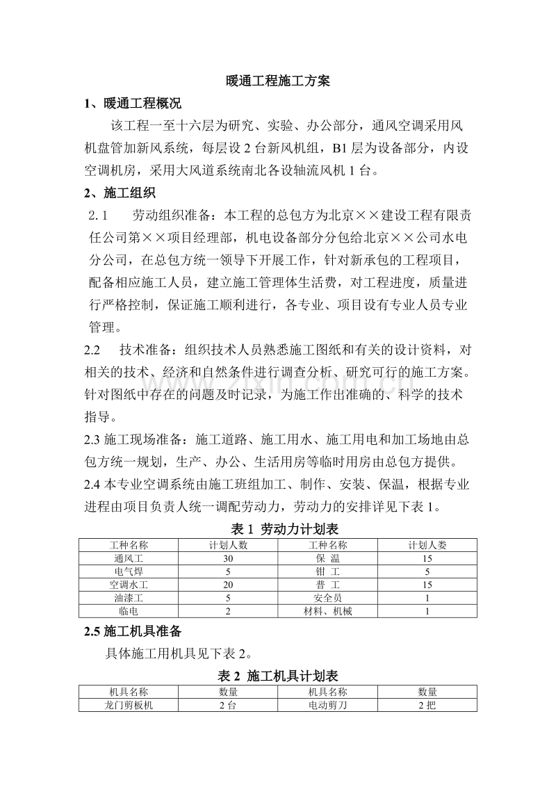 办公楼暖通工程施工组织设计方案.doc_第1页