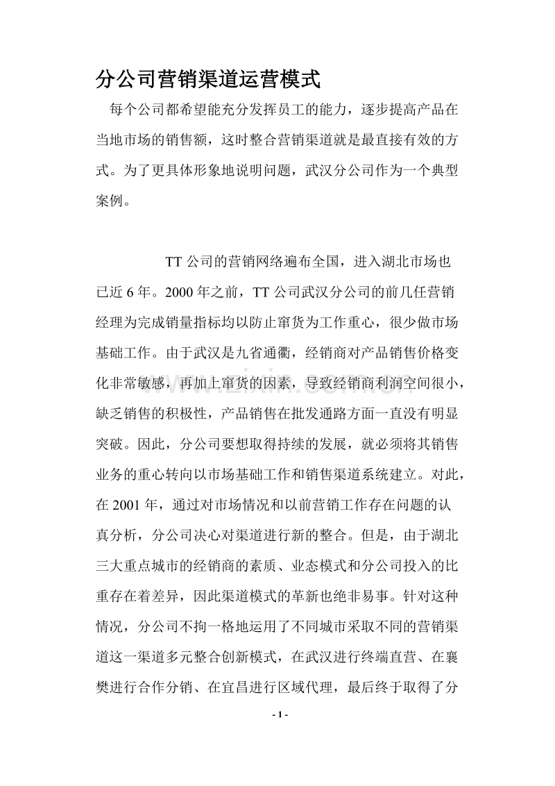 分公司营销渠道运营模式.DOC_第1页