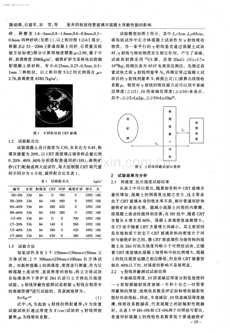 废弃阴极射线管玻璃对混凝土屏蔽性能的影响.pdf_第2页