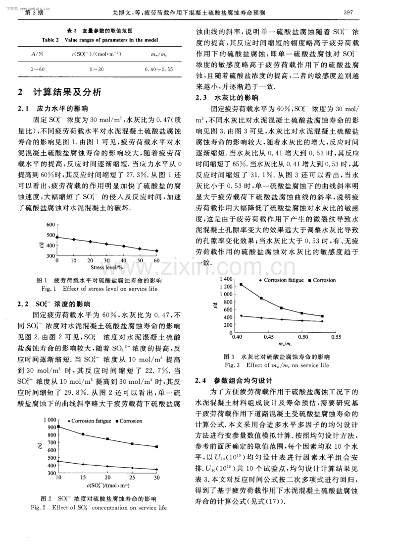 疲劳荷载作用下混凝土硫酸盐腐蚀寿命预测.pdf_第3页