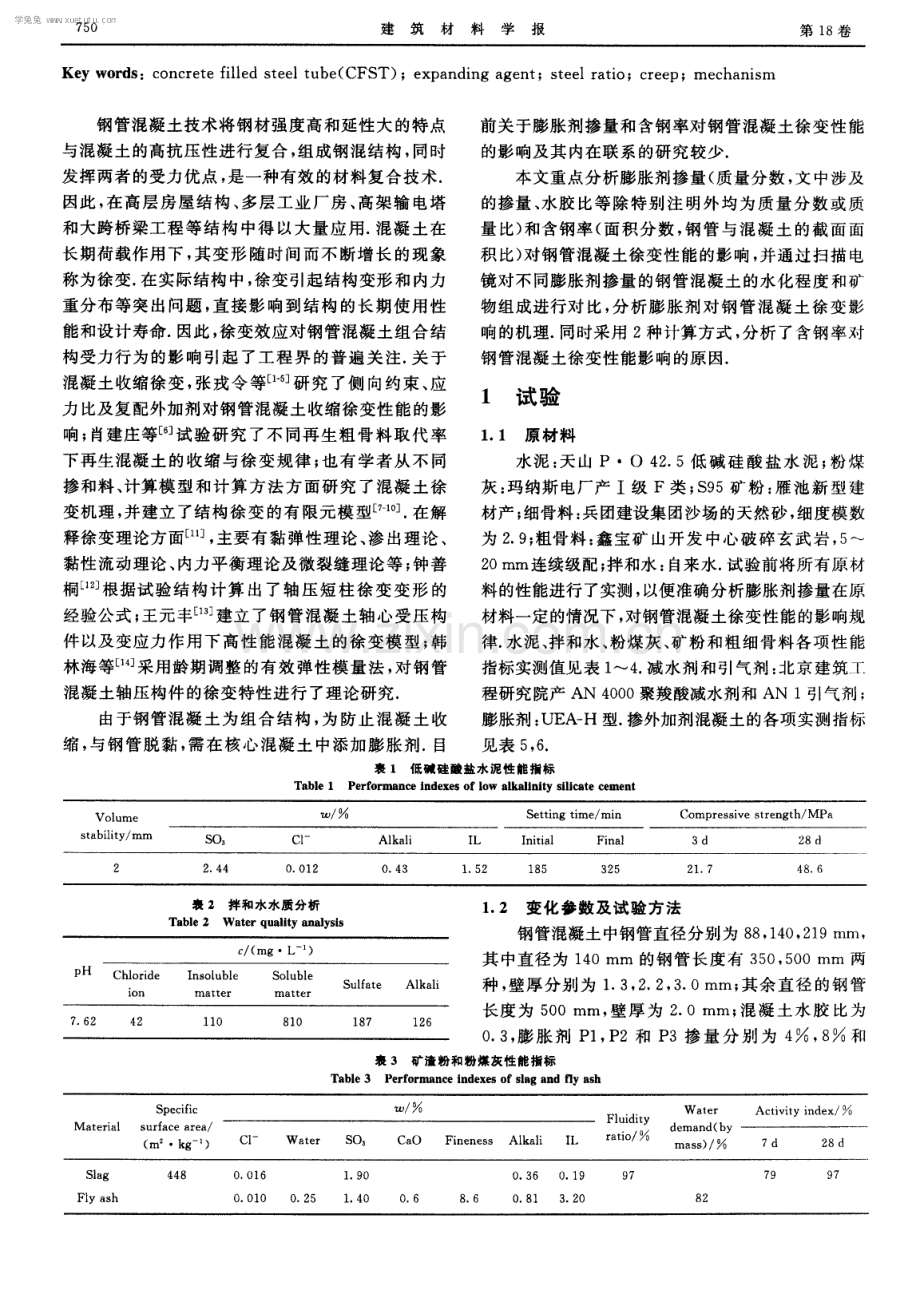 膨胀剂掺量和含钢率对钢管混凝土徐变性能的影响.pdf_第2页
