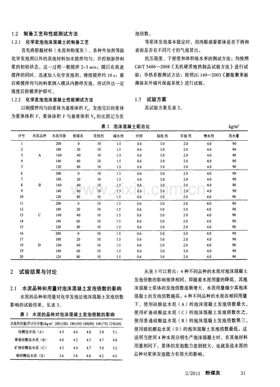 水泥品种和用量对泡沫混凝土性能的影响.pdf_第2页