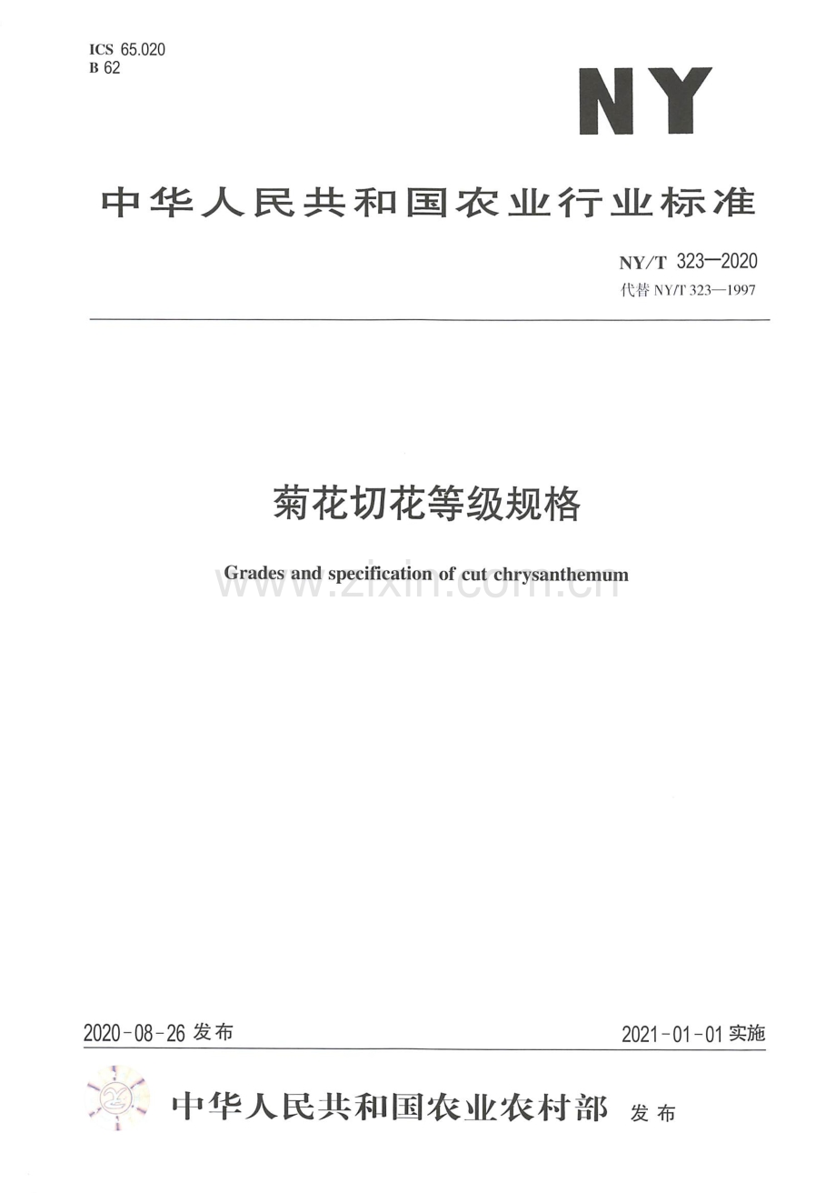 NY∕T 323-2020（代替NY∕T 323-1997） 菊花切花等级规格.pdf_第1页