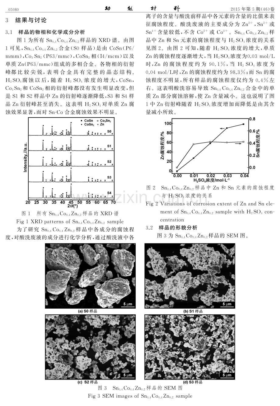 酸腐蚀对Sn0.4Co0.4Zn0.2合金结构及电化学性能的影响.pdf_第2页