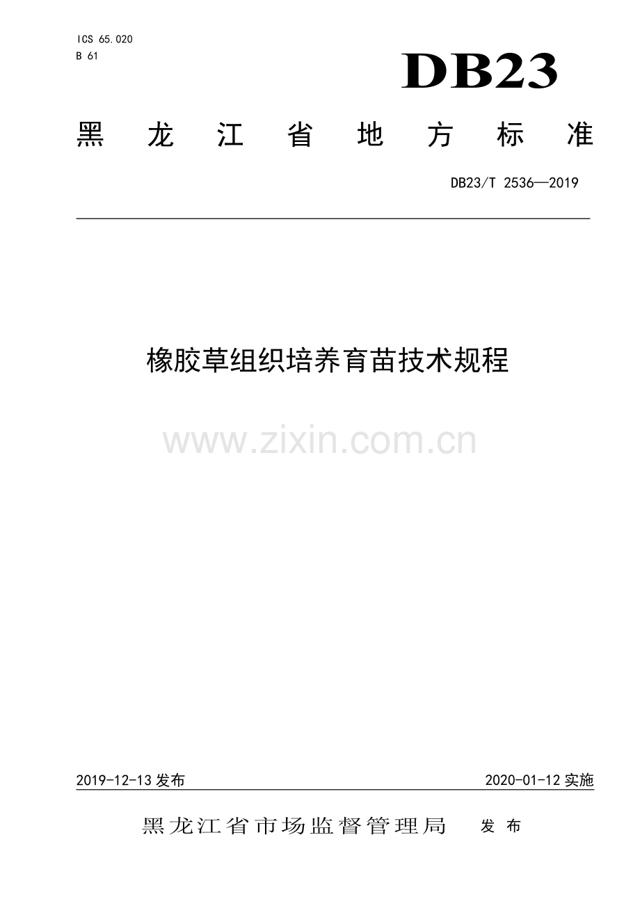 DB23∕T2536—2019 橡胶草组织培养育苗技术规程(黑龙江省).pdf_第1页