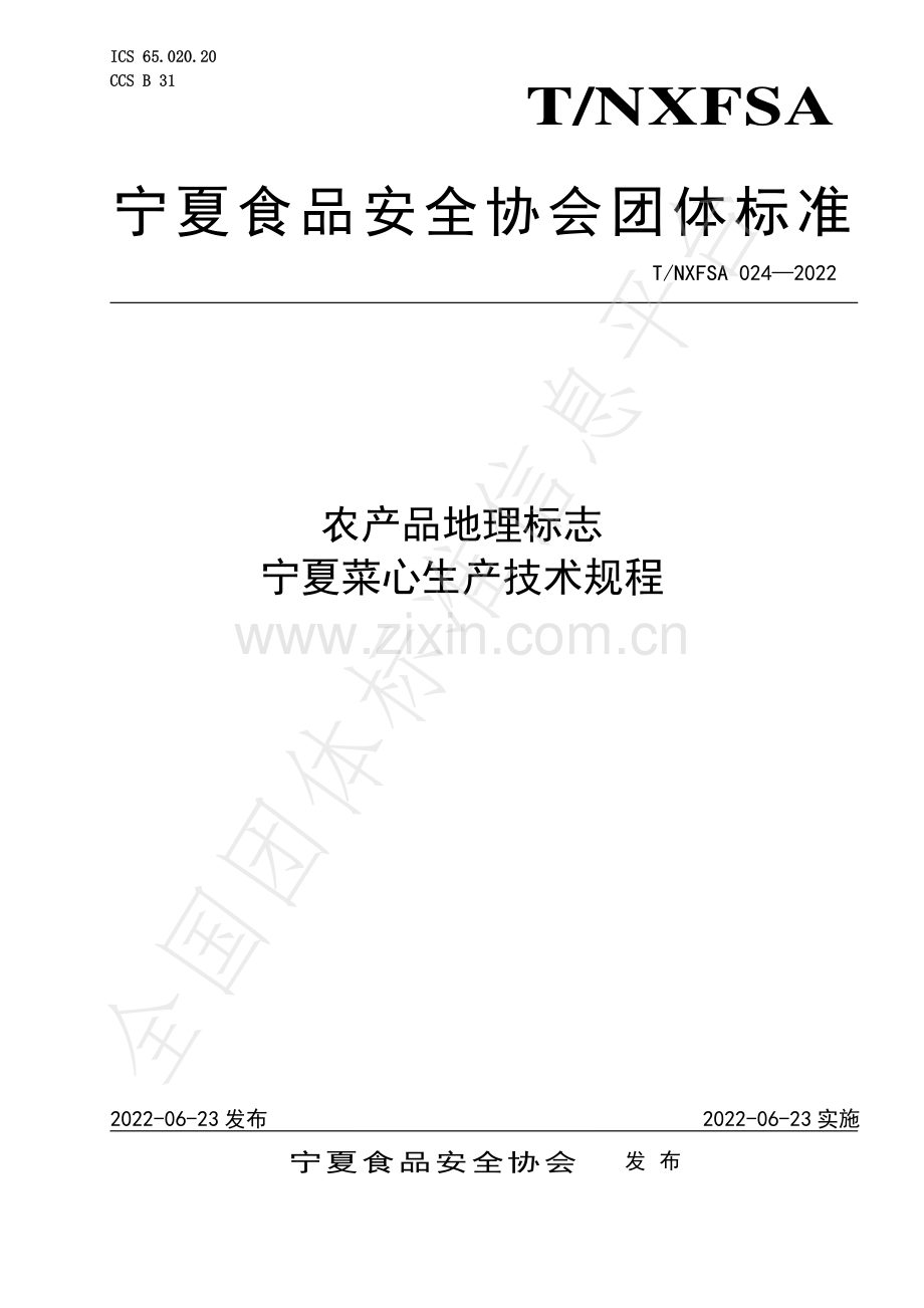 T∕NXFSA 024-2022 农产品地理标志 宁夏菜心生产技术规程.pdf_第1页