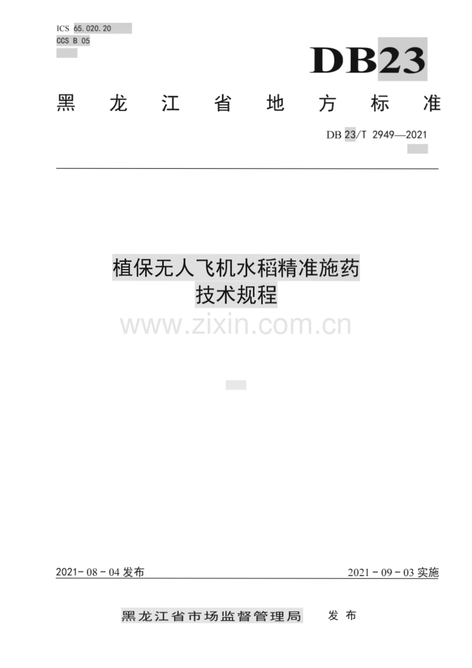 DB23∕T 2949—2021 植保无人飞机水稻精准施药技术规程(黑龙江省).pdf_第1页