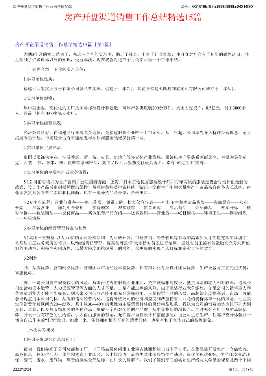 房产开盘渠道销售工作总结15篇.pdf_第1页