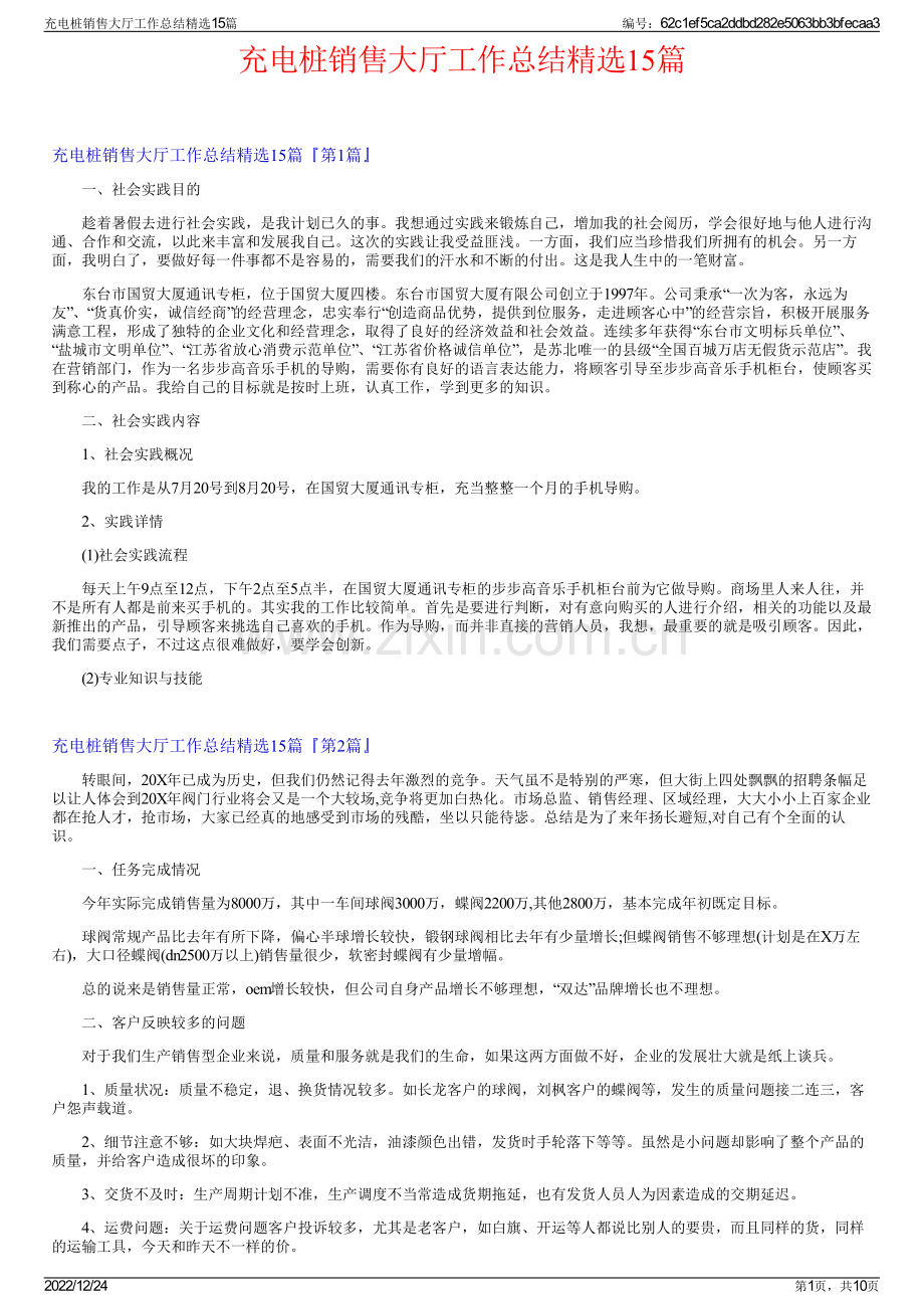 充电桩销售大厅工作总结15篇.pdf_第1页