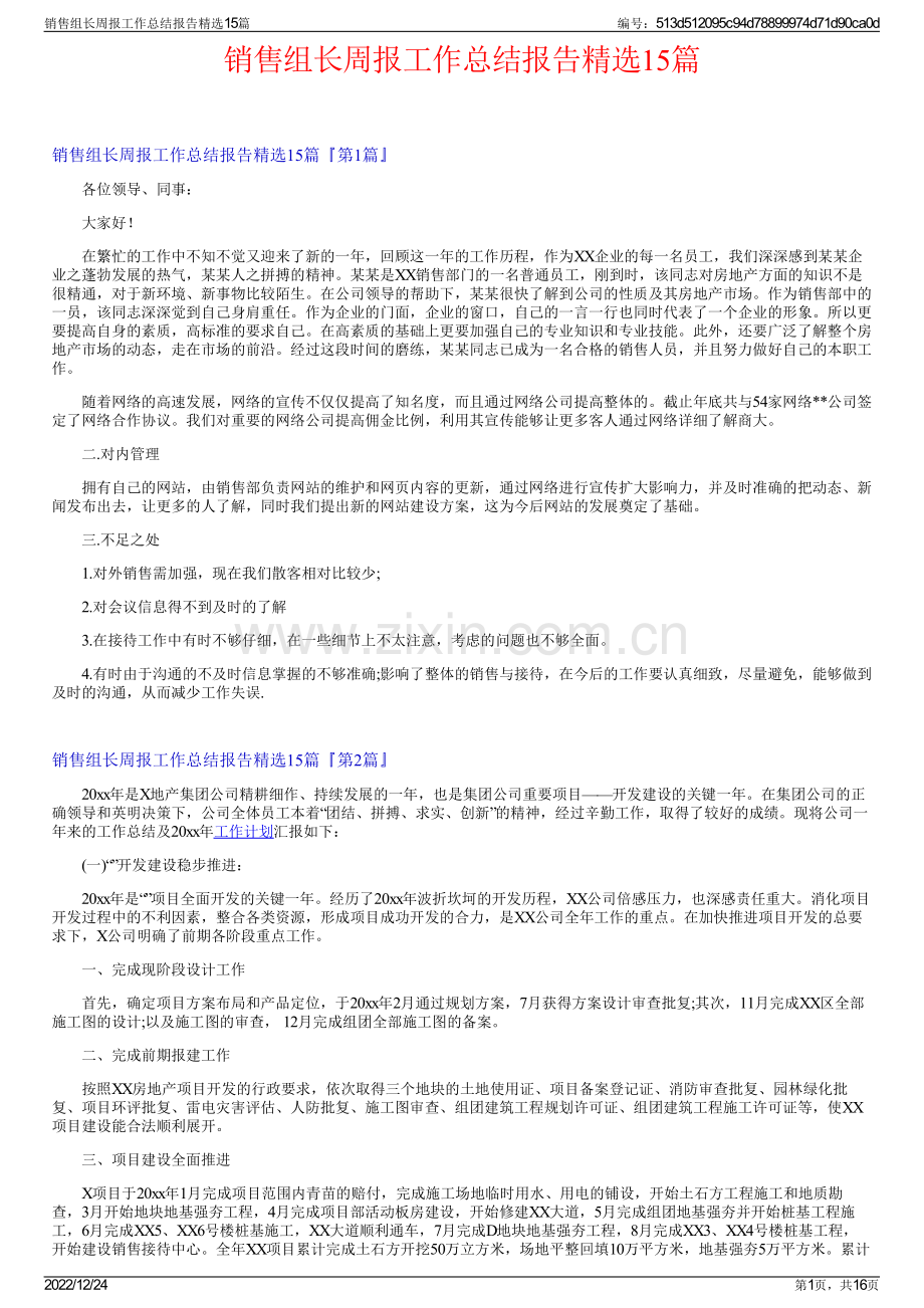 销售组长周报工作总结报告15篇.pdf_第1页