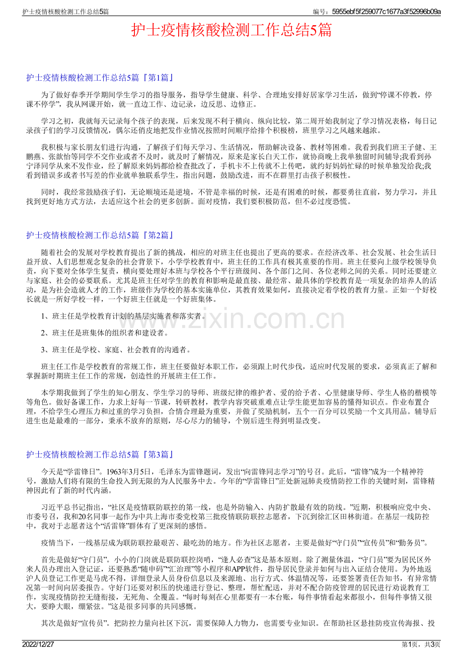 护士疫情核酸检测工作总结5篇.pdf_第1页
