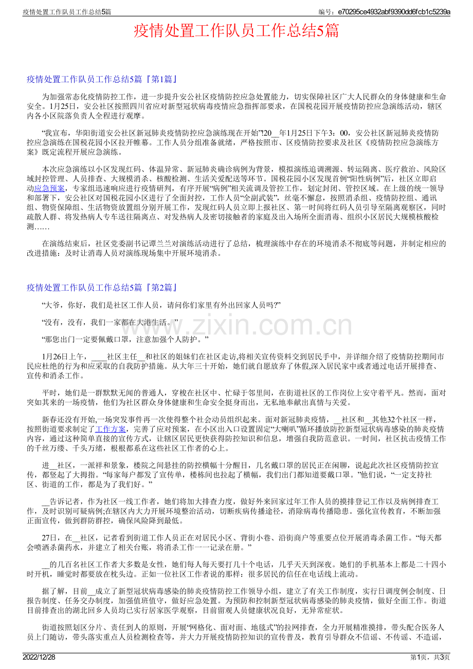 疫情处置工作队员工作总结5篇.pdf_第1页