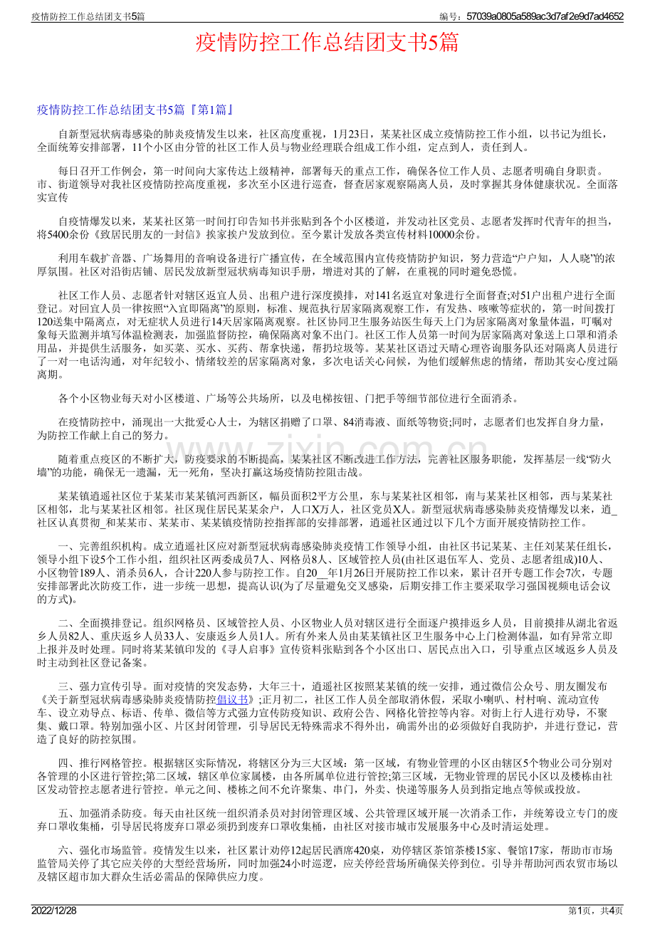 疫情防控工作总结团支书5篇.pdf_第1页
