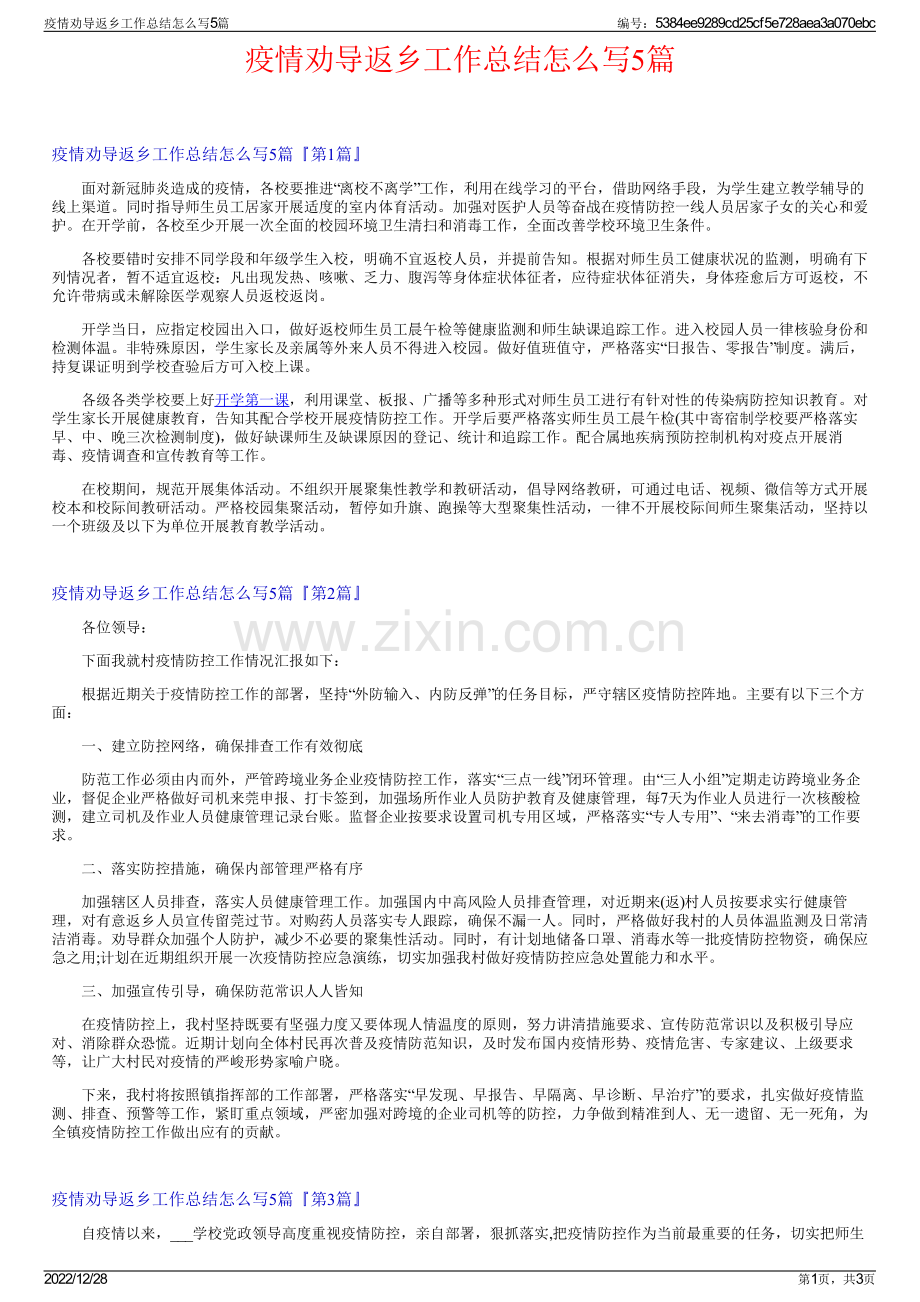 疫情劝导返乡工作总结怎么写5篇.pdf_第1页