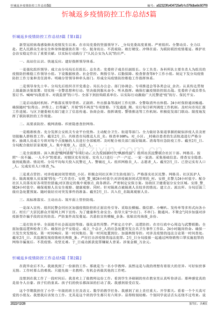 忻城返乡疫情防控工作总结5篇.pdf_第1页