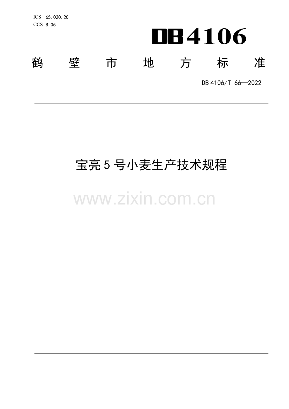 DB4106∕T 66-2022 宝亮5号小麦生产技术规程(鹤壁市).pdf_第1页