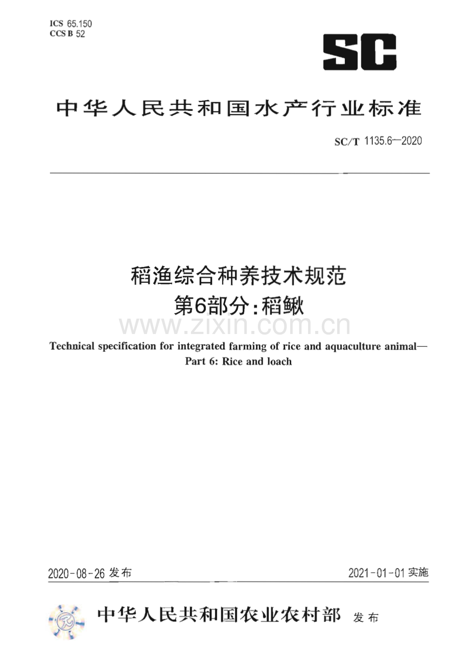 SC∕T 1135.6-2020 稻渔综合种养技术规范 第6部分：稻鳅(水产).pdf_第1页