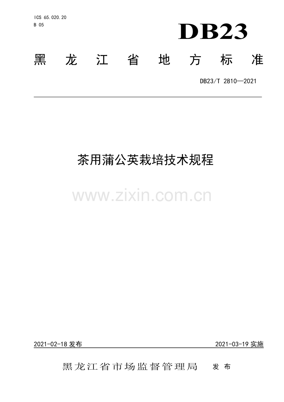 DB23∕T 2810—2021 茶用蒲公英栽培技术规程(黑龙江省).pdf_第1页