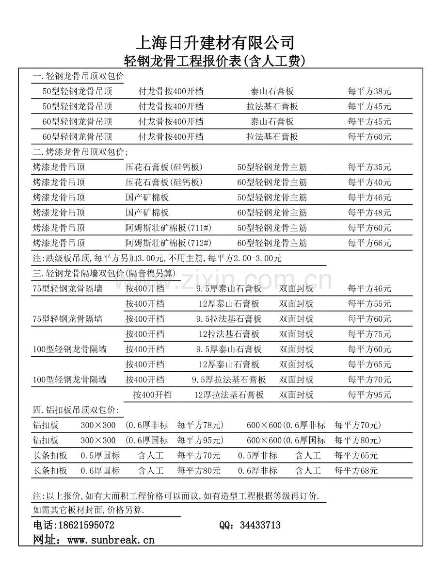 轻钢龙骨报价单.xls_第2页