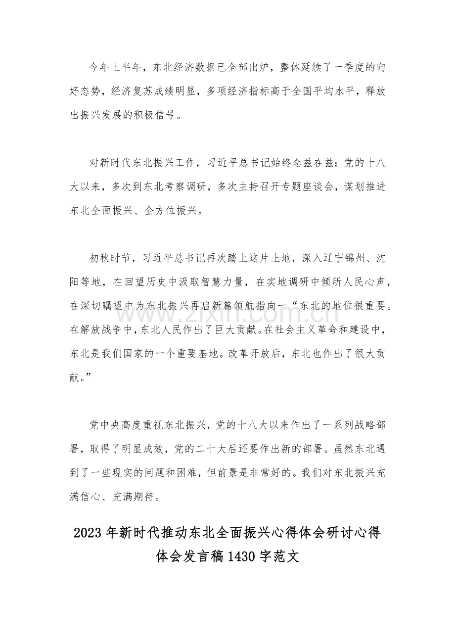 两篇文：2023年新时代推动东北全面振兴心得体会研讨心得体会发言稿.docx_第2页
