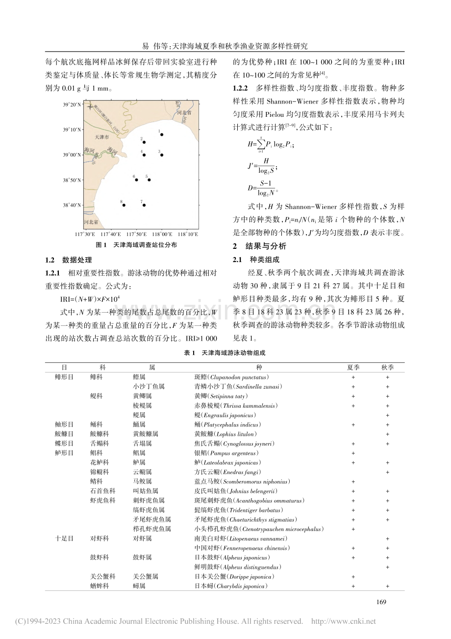 天津海域夏季和秋季渔业资源多样性研究_易伟.pdf_第2页