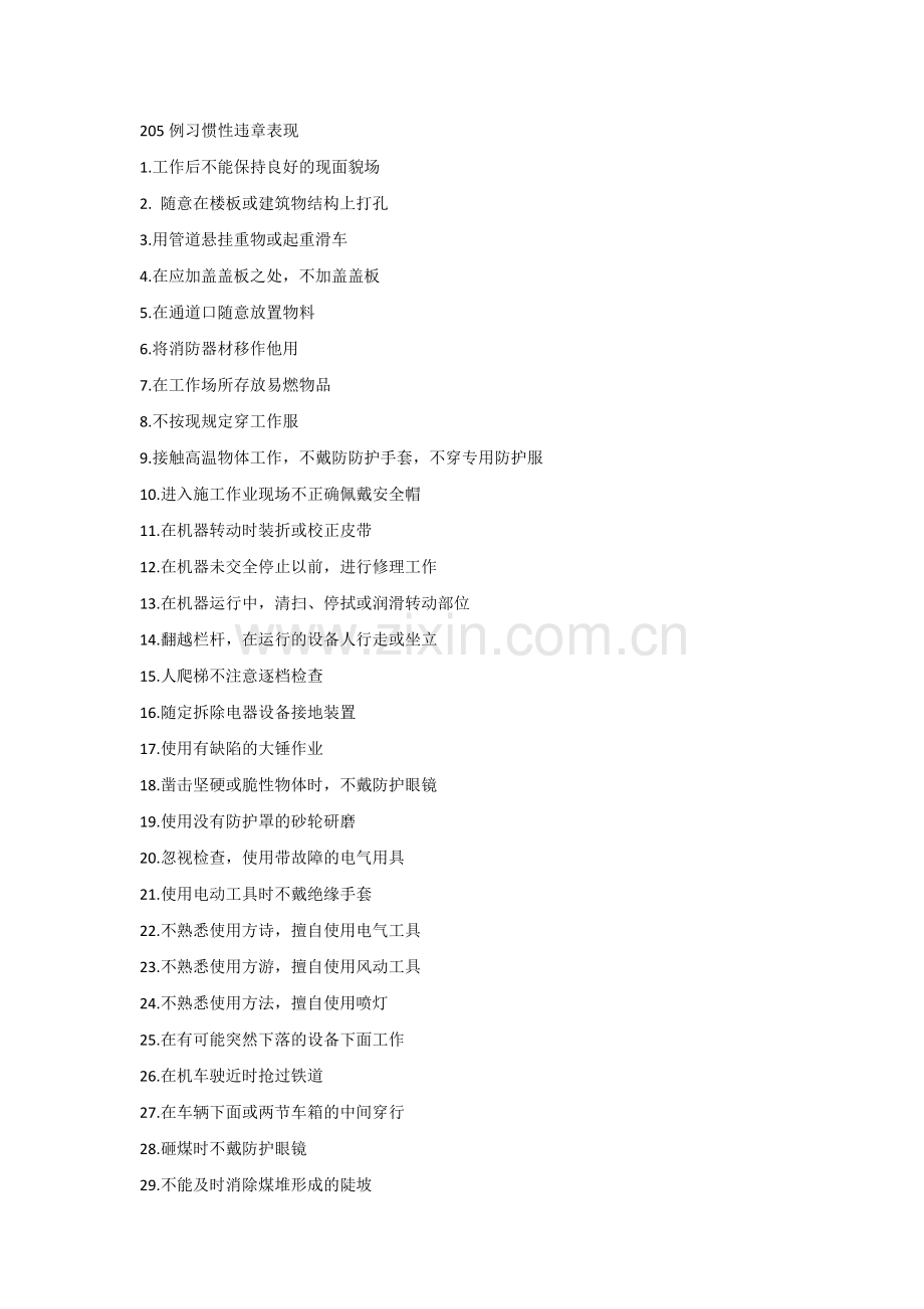 205例习惯性违章表现.docx_第1页