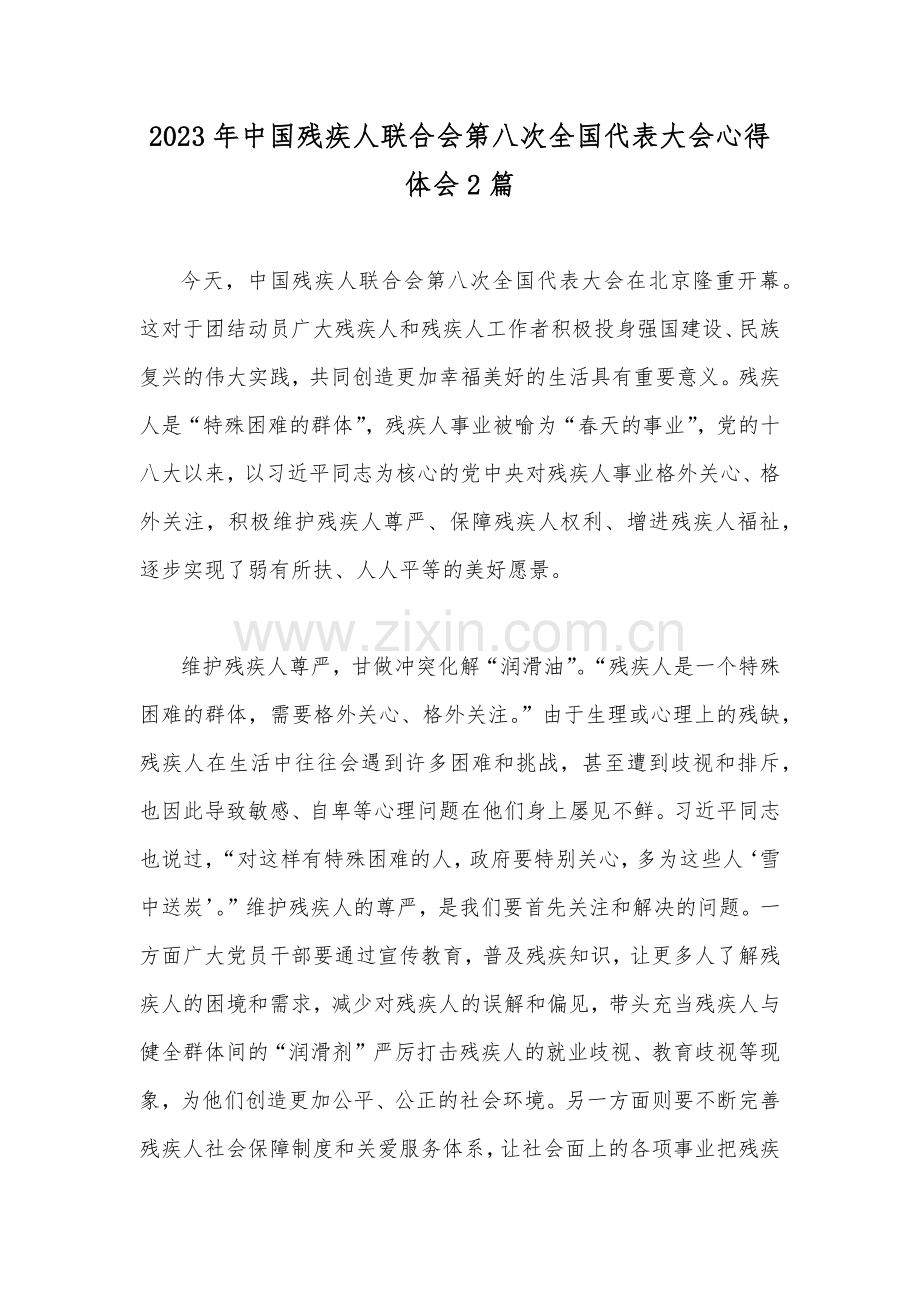 2023年中国残疾人联合会第八次全国代表大会心得体会2篇.docx_第1页