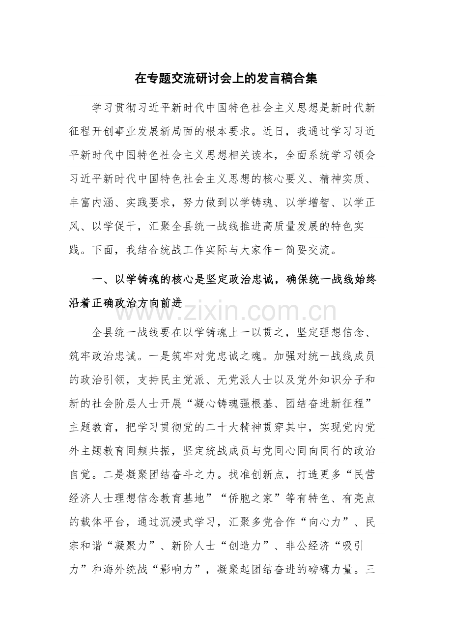 在专题交流研讨会上的发言稿合集.docx_第1页