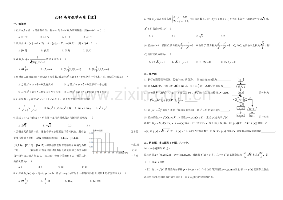 2014年高考真题数学【理】(山东卷)（原卷版）.doc_第1页
