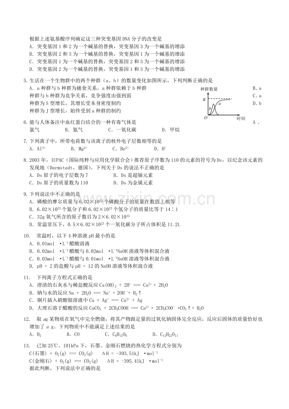 2004年河南高考理科综合真题及答案.doc_第2页