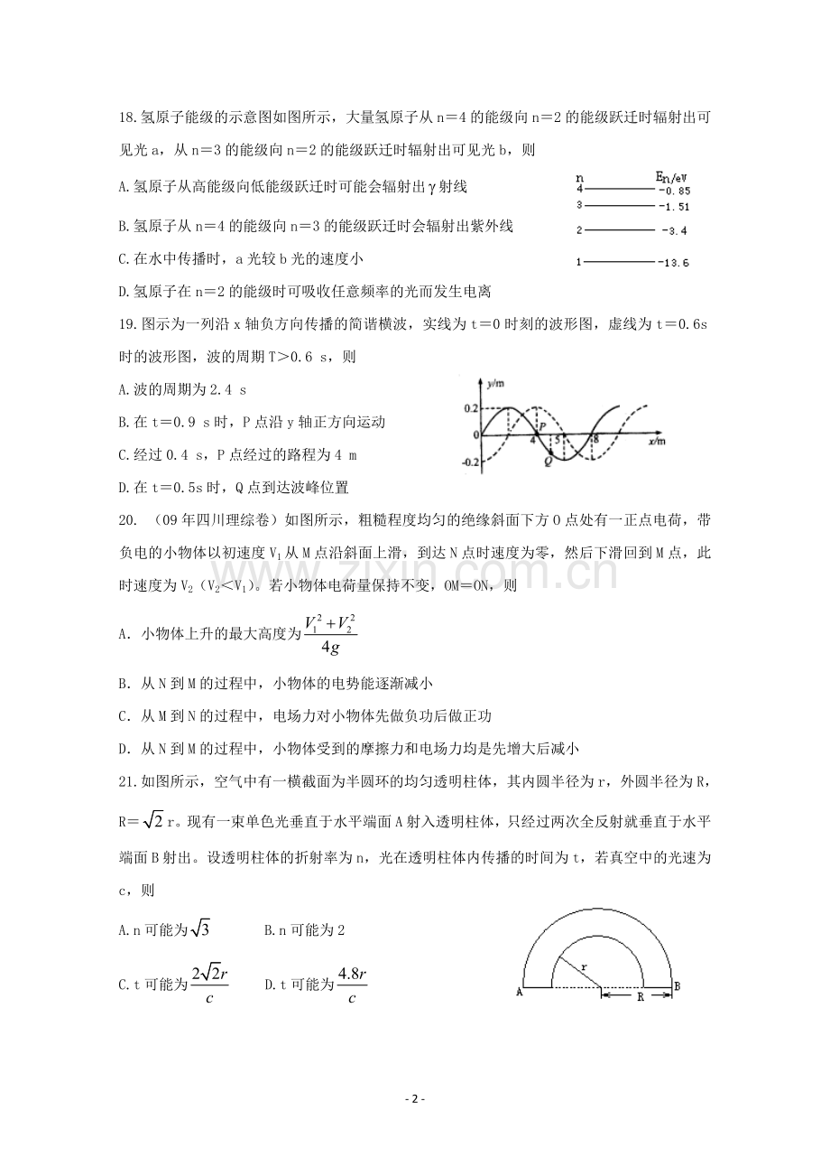 2009年高考四川理综物理试题(含答案).doc_第2页