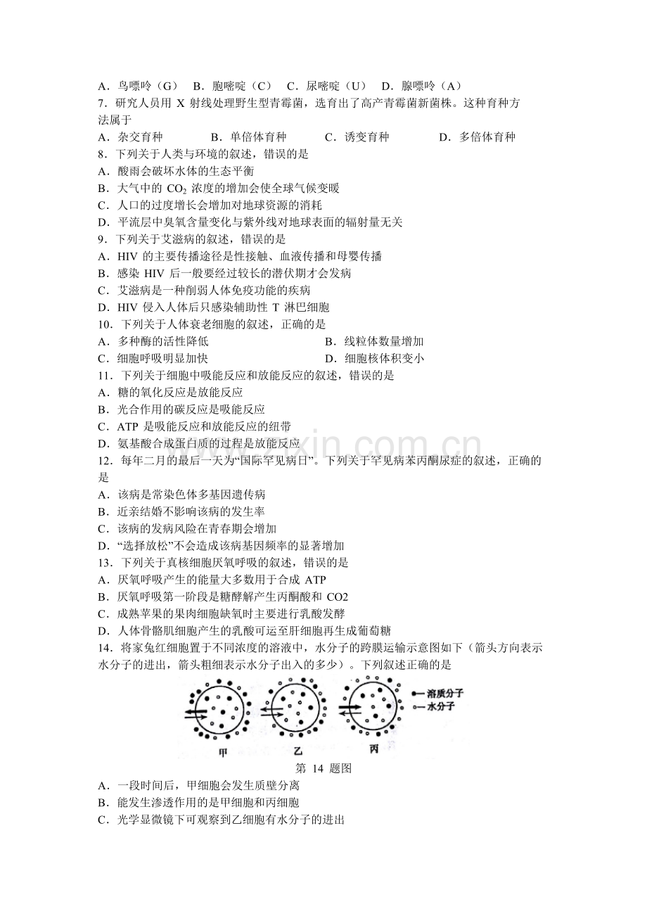 2017年浙江省高考生物【4月】（原卷版）.pdf_第2页