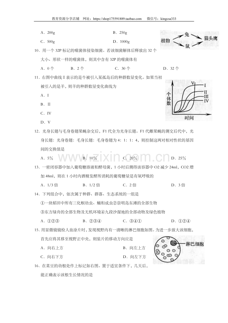 2006年上海市高中毕业统一学业考试生物试卷（原卷版）.doc_第2页
