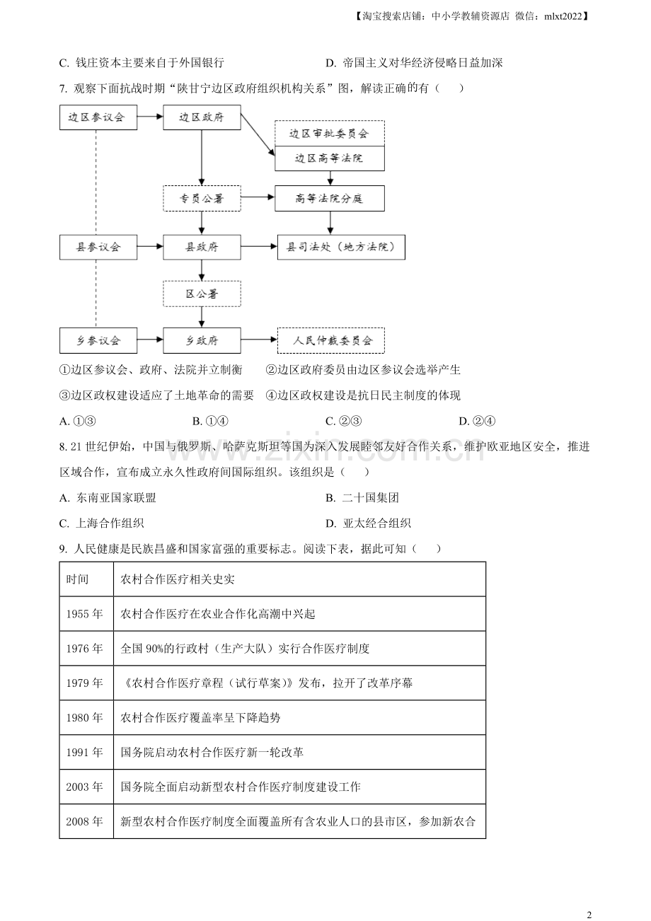 题目浙江省2023年6月普通高校招生选考科目考试历史试题（原卷版）.docx_第2页