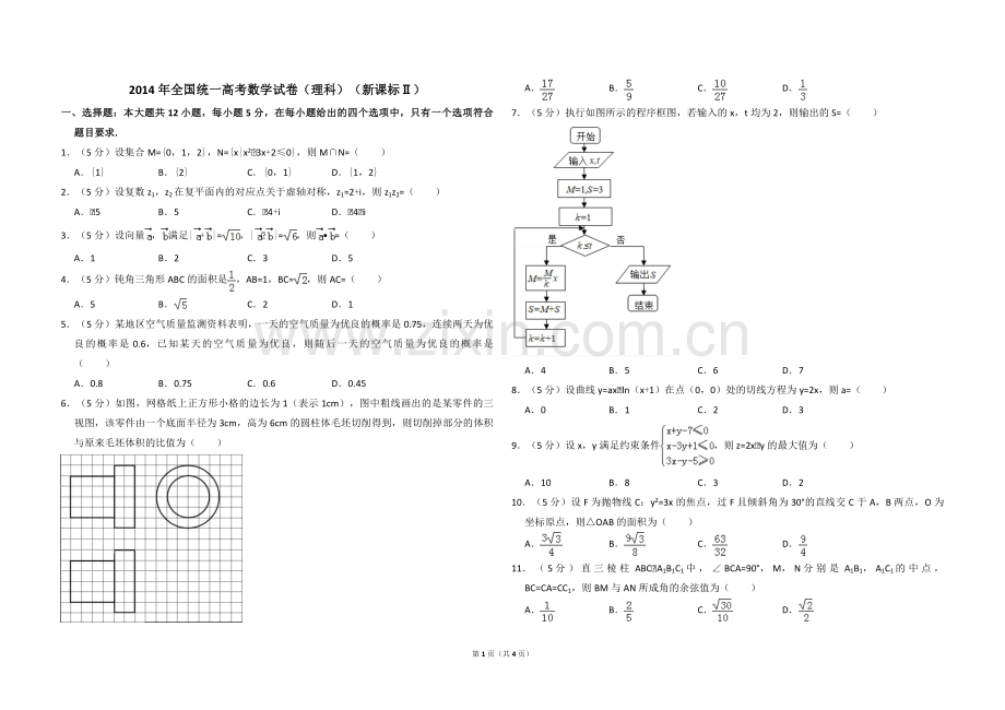 2014年全国统一高考数学试卷（理科）（新课标ⅱ）（原卷版）.pdf_第1页