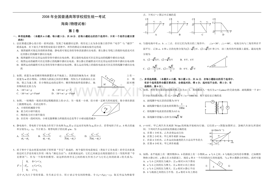 2008年海南高考物理试题及答案.pdf_第1页