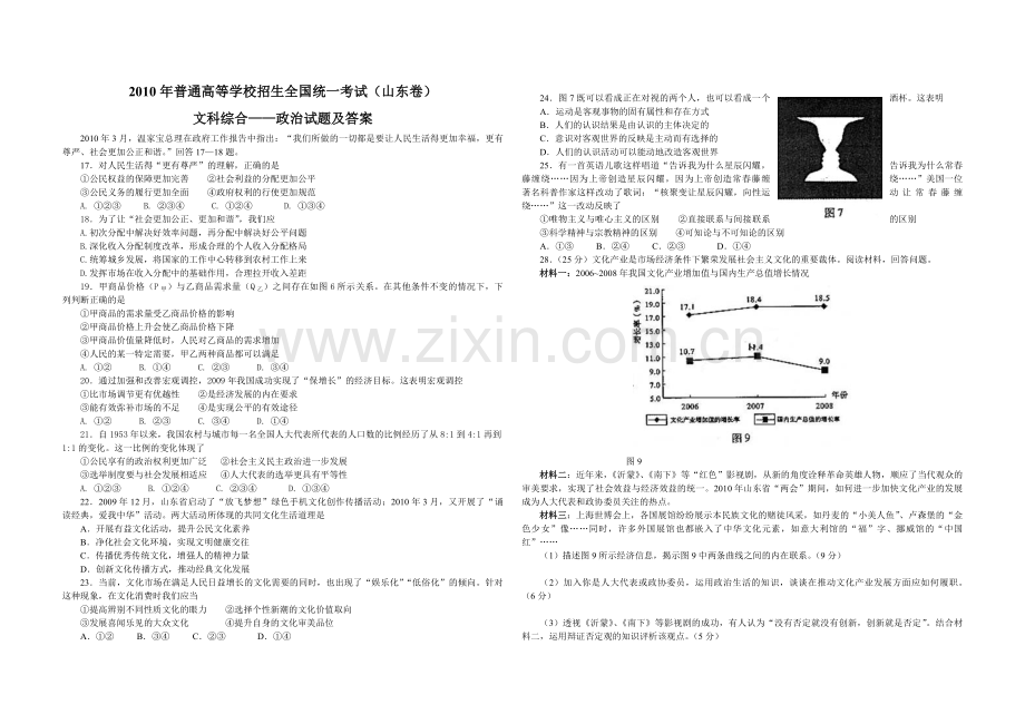 2010年高考真题 政治(山东卷)（含解析版）.pdf_第1页