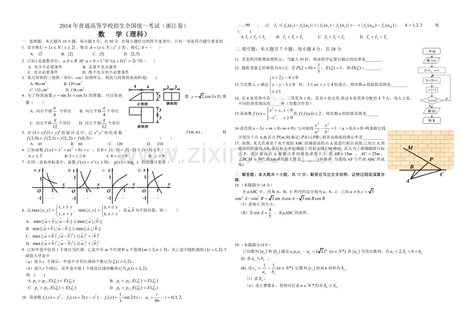 2014年浙江省高考数学【理】（原卷版）.doc_第1页
