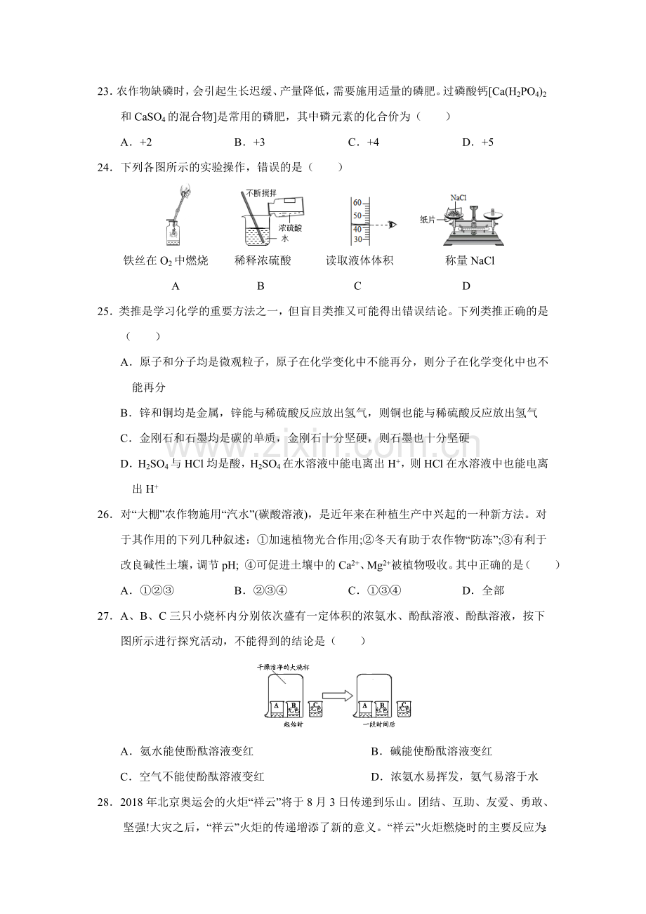 2018年四川省乐山市中考化学试题（word版含答案）.doc_第2页