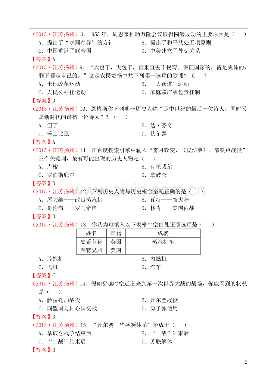 江苏省扬州市2015年中考历史真题试题（含答案）.doc_第2页