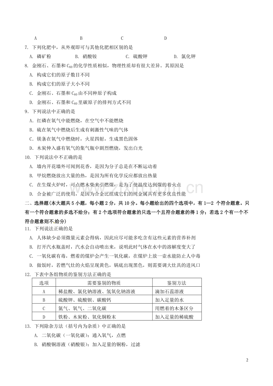 天津市2016年中考化学真题试题（含答案）.DOC_第2页