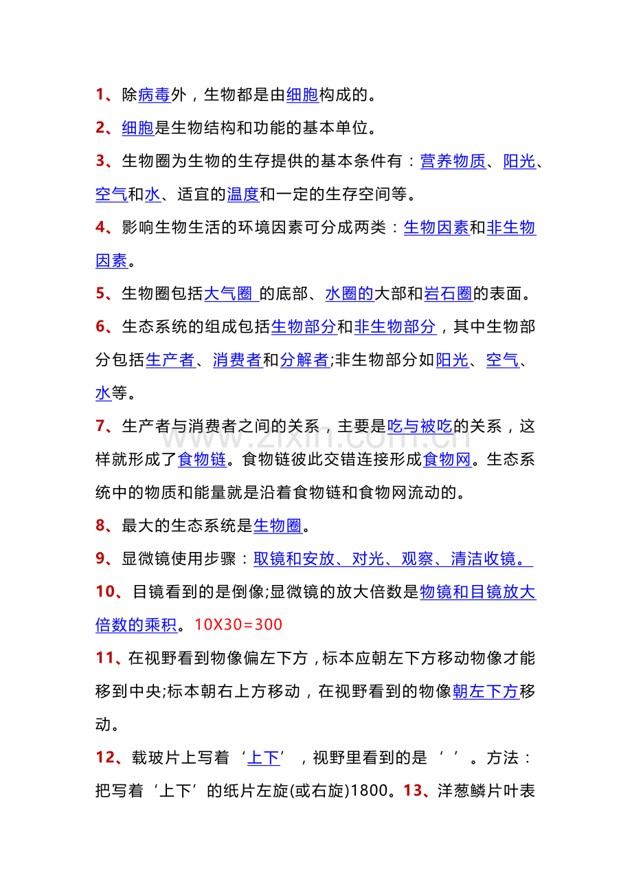 初中复习资料：生物重点知识填空50例.docx_第1页