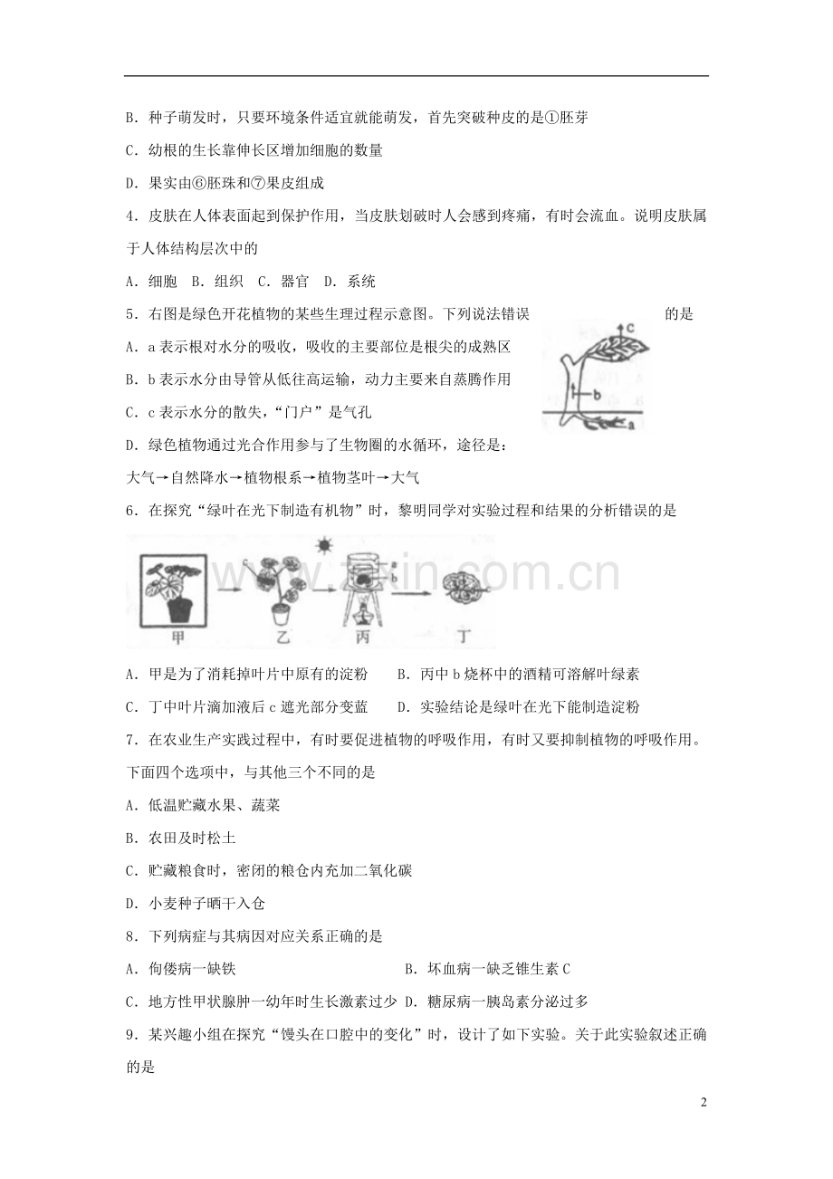 山东省临沂市2018年中考生物真题试题（含答案）.doc_第2页