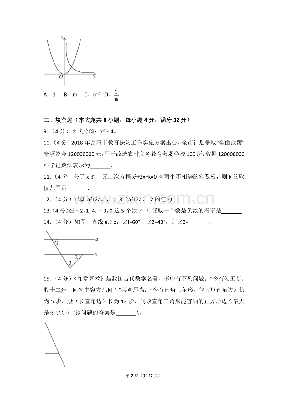 湖南省岳阳市2018年中考数学真题试题（pdf含解析）.pdf_第2页