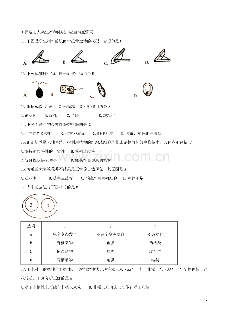 2018年湖南省岳阳市中考生物真题及答案.doc_第2页