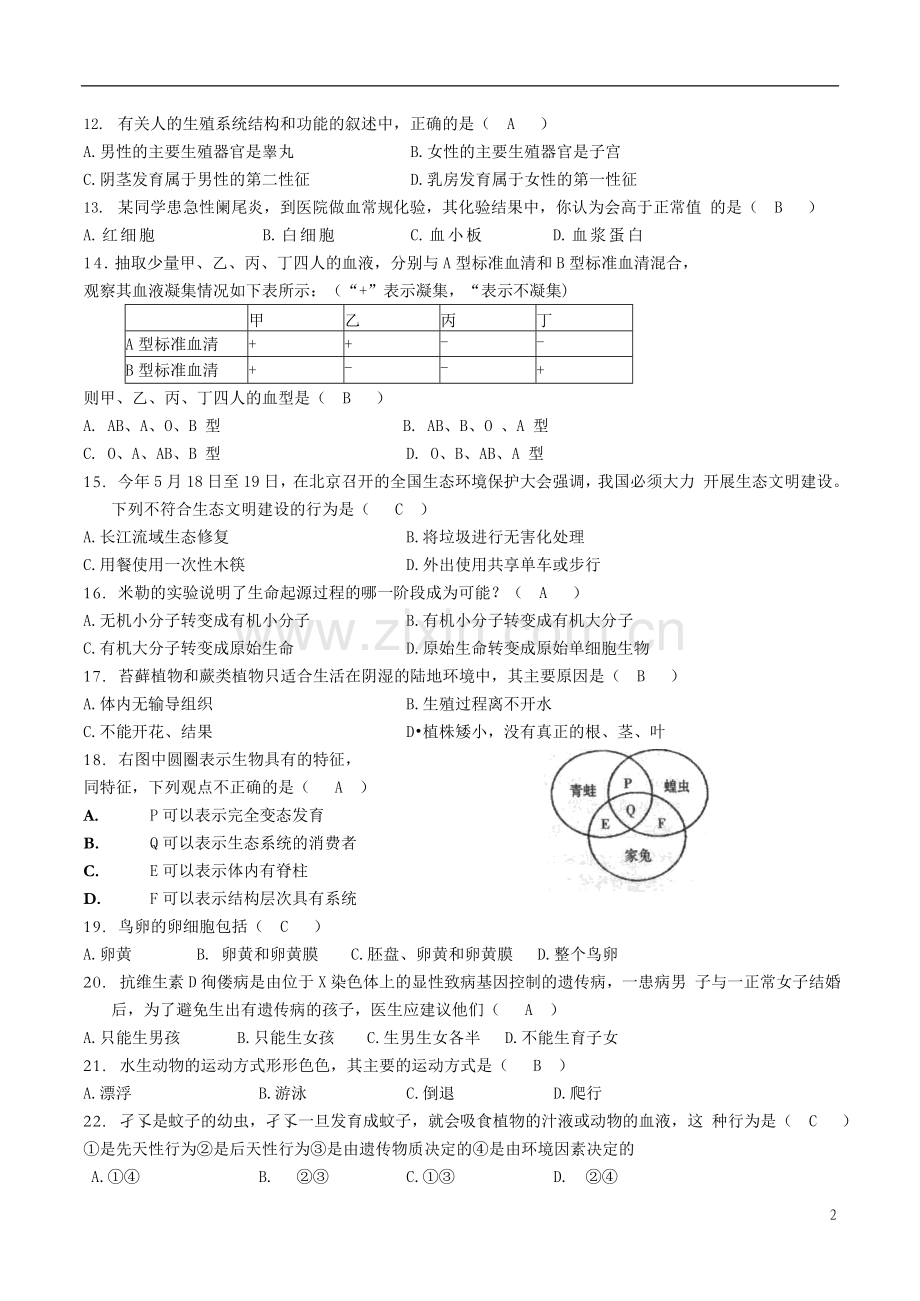 湖南省常德市2018年中考生物真题试题（含答案）.doc_第2页