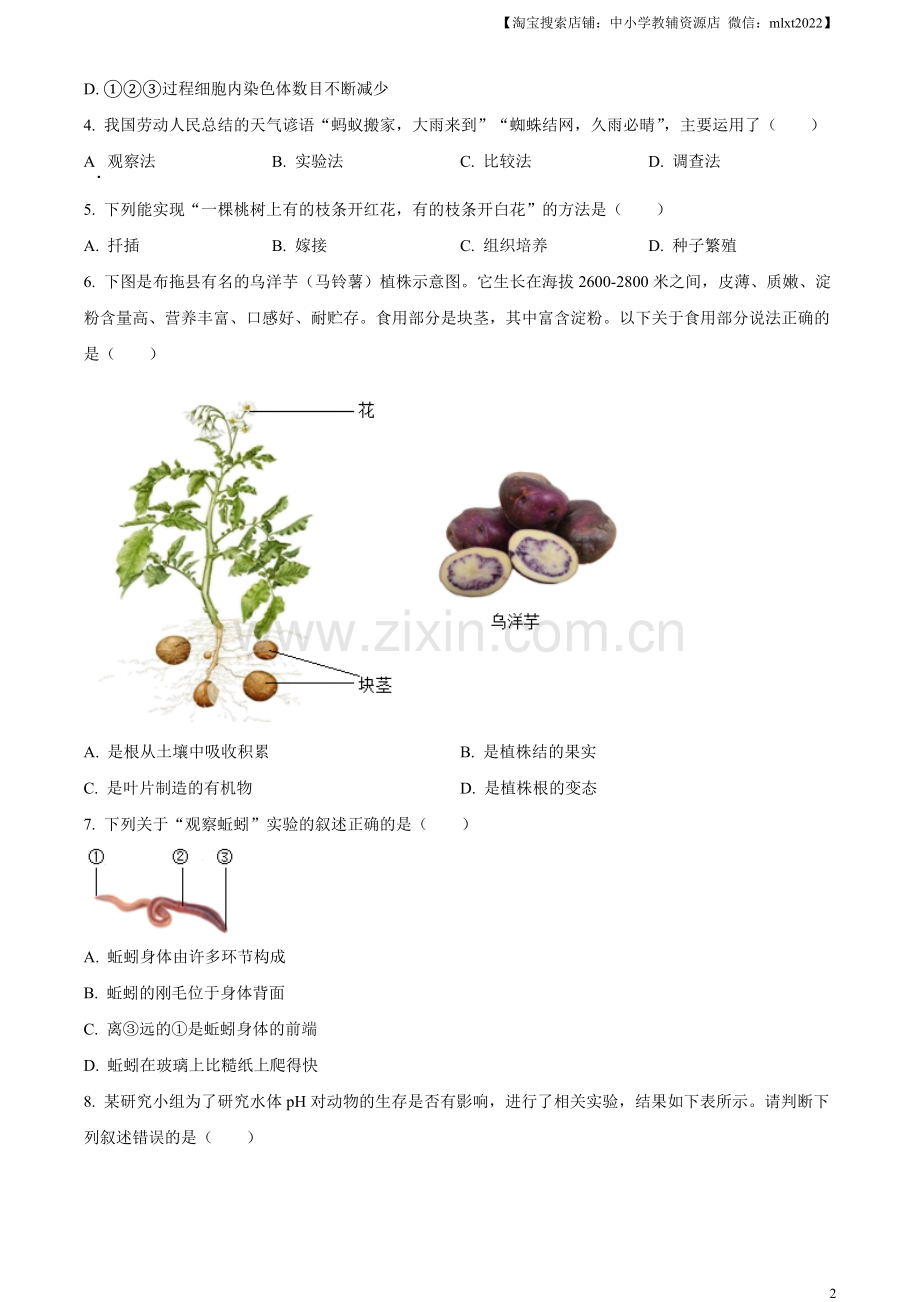 2023年四川省凉山彝族自治州中考生物真题（原卷版）.docx_第2页