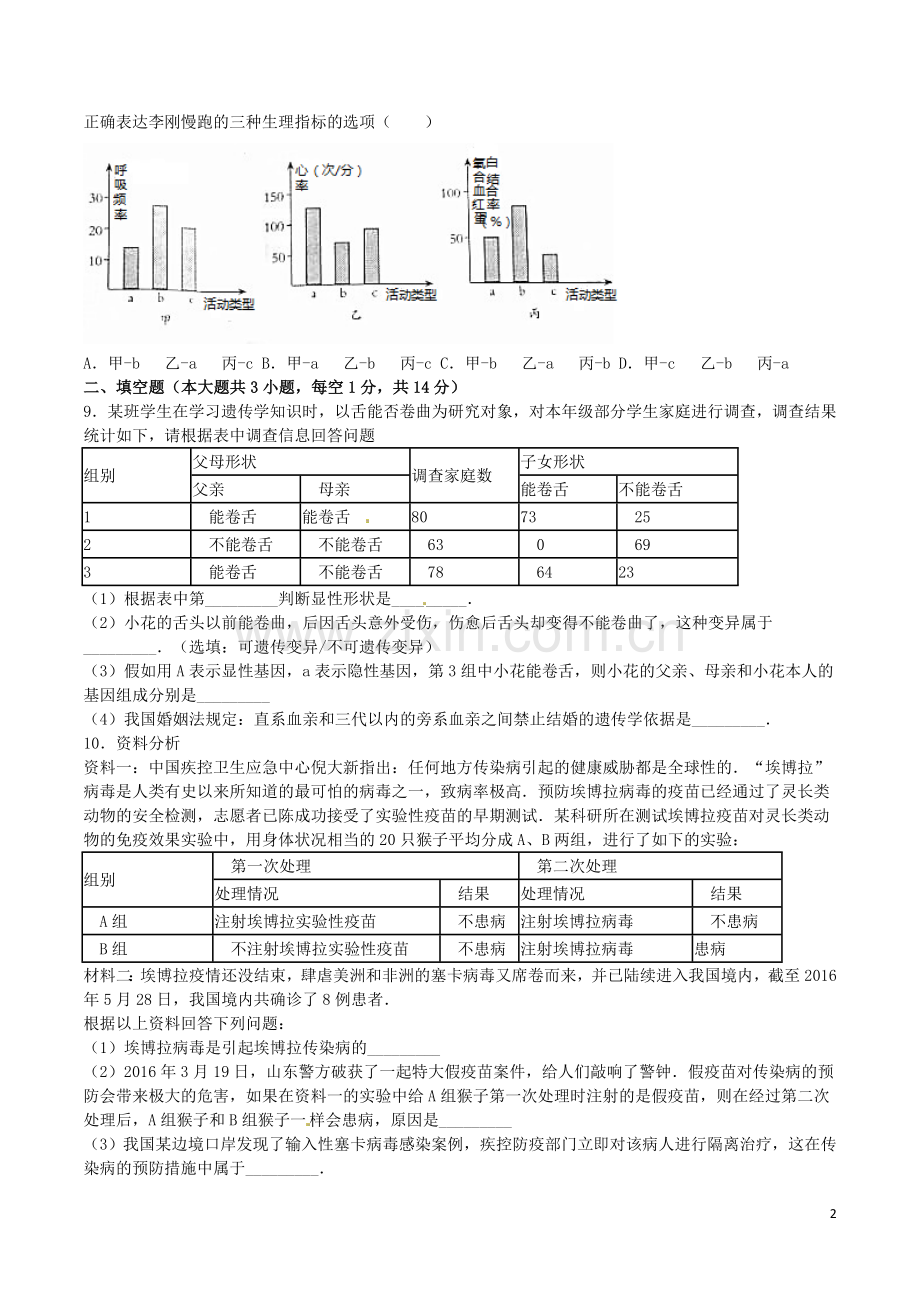 四川省达州市2016年中考生物真题试题（含解析）.doc_第2页